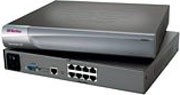 Duel-feed AC power8-port secure console server includes internal modem and 1 console port
