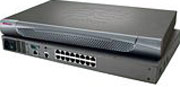 Dual-feed AC power 16-port secure console server includes internal modem, 1 console port and 19