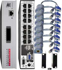 AdderView Cat X IP 1 Local User 4 IP users 16 port KVM Switch + 8 USB CAM's + Rack Kit