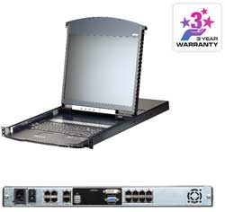Altusen 8-Port Cat 5 Dual Rail LCD KVM over IP Switch 1 local / 1 remote user access 