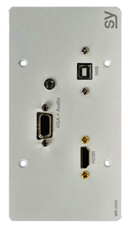 SY Electronics European HDMI, VGA and USB-B Double Gang Wall Input Plate White