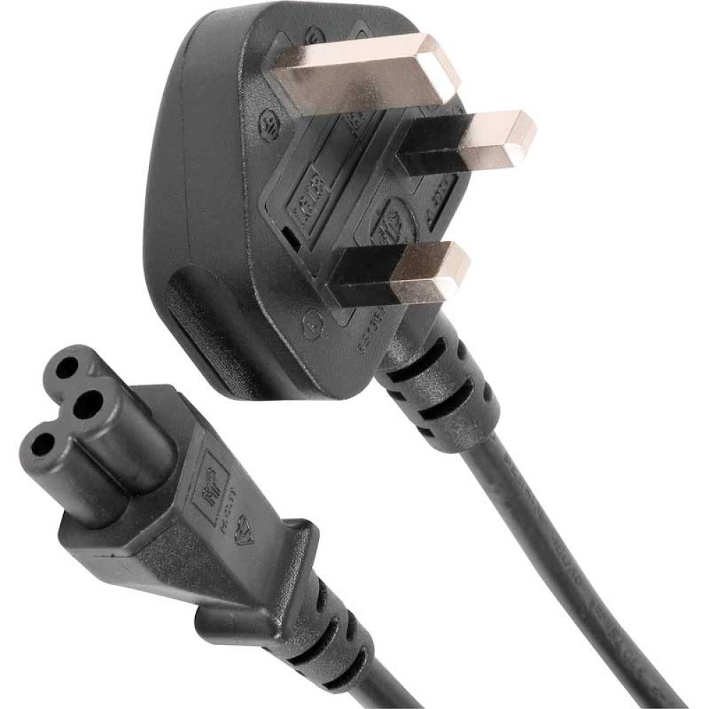 2 metre UK Mains Plug with 5A Fuse to IEC C5 Clover leaf Socket Power cable