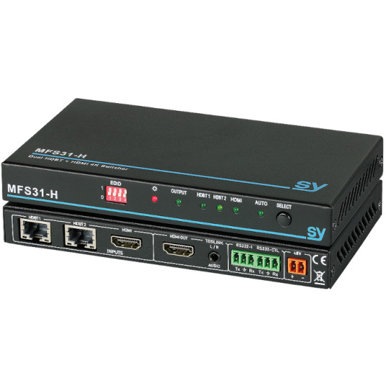 SY-MFS31-H  - Multi-format Triple Input Switcher with 2x HDBaseT Inputs, 1x HDMI Input and 1x HDMI Output