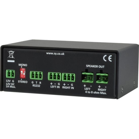 SY Electronics SY-1A-25W-R Compact Analogue Amplifier 2 x 25W with RS232 Control