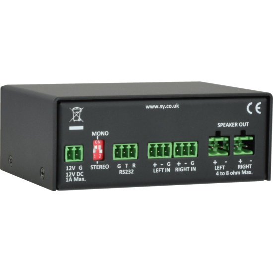 SY Electronics SY-1A-25W-R Compact Analogue Amplifier 2 x 25W with RS232 Control