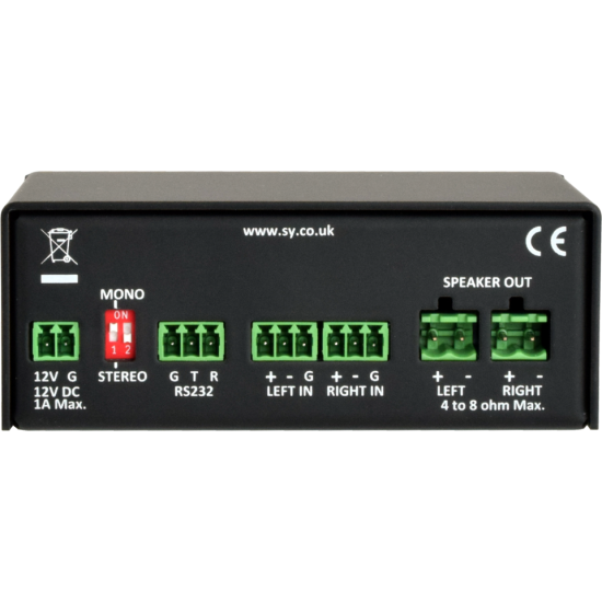 SY Electronics SY-1A-25W-R Compact Analogue Amplifier 2 x 25W with RS232 Control