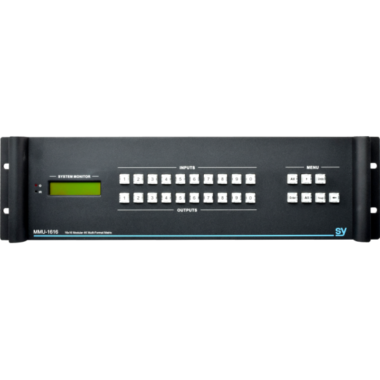 SY Electronics SY-MMU-1616 4K UHD 16x16 Modular Multi-Format Matrix Front Panel Control IR RS232