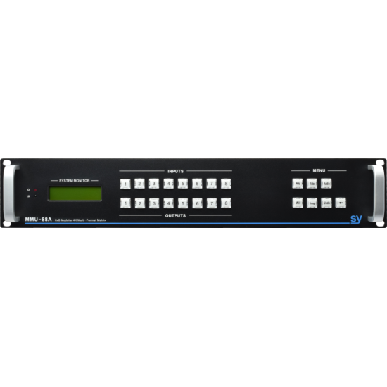 SY Electronics SY-MMU-88A 4K UHD 8 x 8 Modular Multi-Format Matrix Front Panel Control IR RS232 & Independent 8x8 Stereo Audio