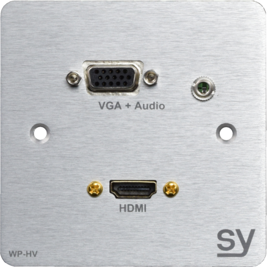 SY Electronics SY-WP-HV-BA HDMI and VGA UK Single Gang Wall Input Plate in a Brushed Aluminium Finish