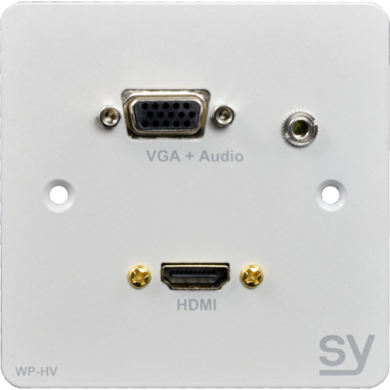 SY Electronics SY-WP-HV-BW HDMI and VGA UK Single Gang Wall Input Plate in a White Finish