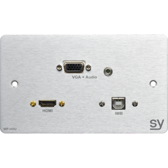 SY Electronics SY-WP-HVU-BA HDMI, VGA and USB UK Double Gang Wall Input Plate in a Brushed Aluminium Finish
