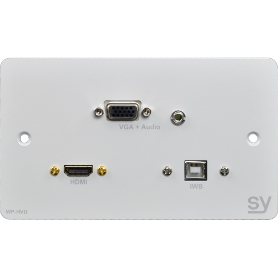 SY Electronics SY-WP-HVU-BW HDMI, VGA and USB UK Double Gang Wall Input Plate in a White Finish