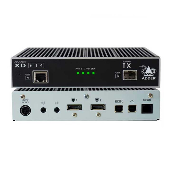 ADDERLink® XD614P-DP quad-head DisplayPort KVM extender.